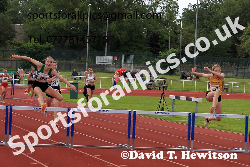 Womens under-17s 300 metres hurdles, 2023 Northern Under-13s, Under-15s and Under-17s, Middlesbrough.  Photo: David T. Hewitson/Sports for All Pics